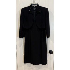 Tahari Studded Jacket & Sheath Dress Black 4 Gold Studs Cropped Jacket Formal